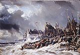 Eugene Isabey Canvas Paintings - Hurricane before Saint Malo